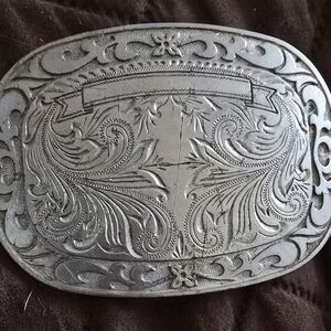 Intricately Engraved Silver Belt Buckle